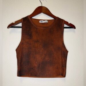 ZARA Rust / Red-Toned Washed Finish Crop Tank | Sleeveless Top | Size S
